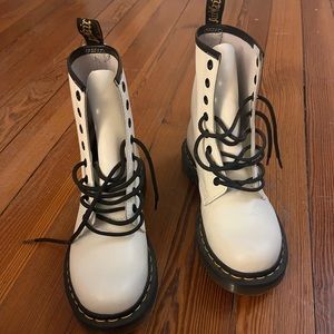 Dr. Marten Lace Up White Platform Boots